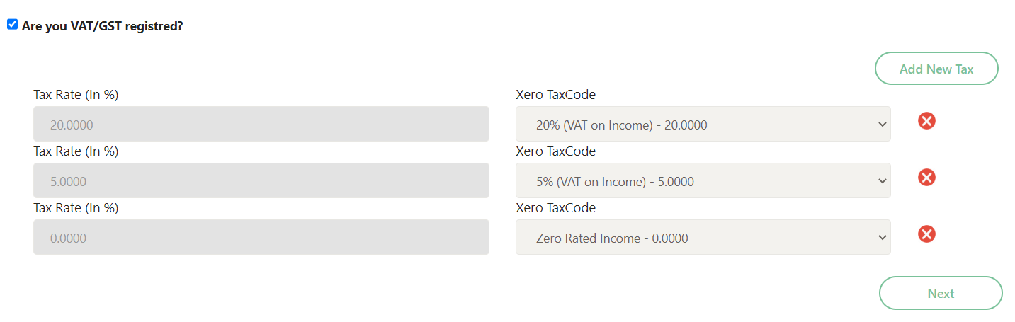Tax settings for summary sync in Xero bridge app.